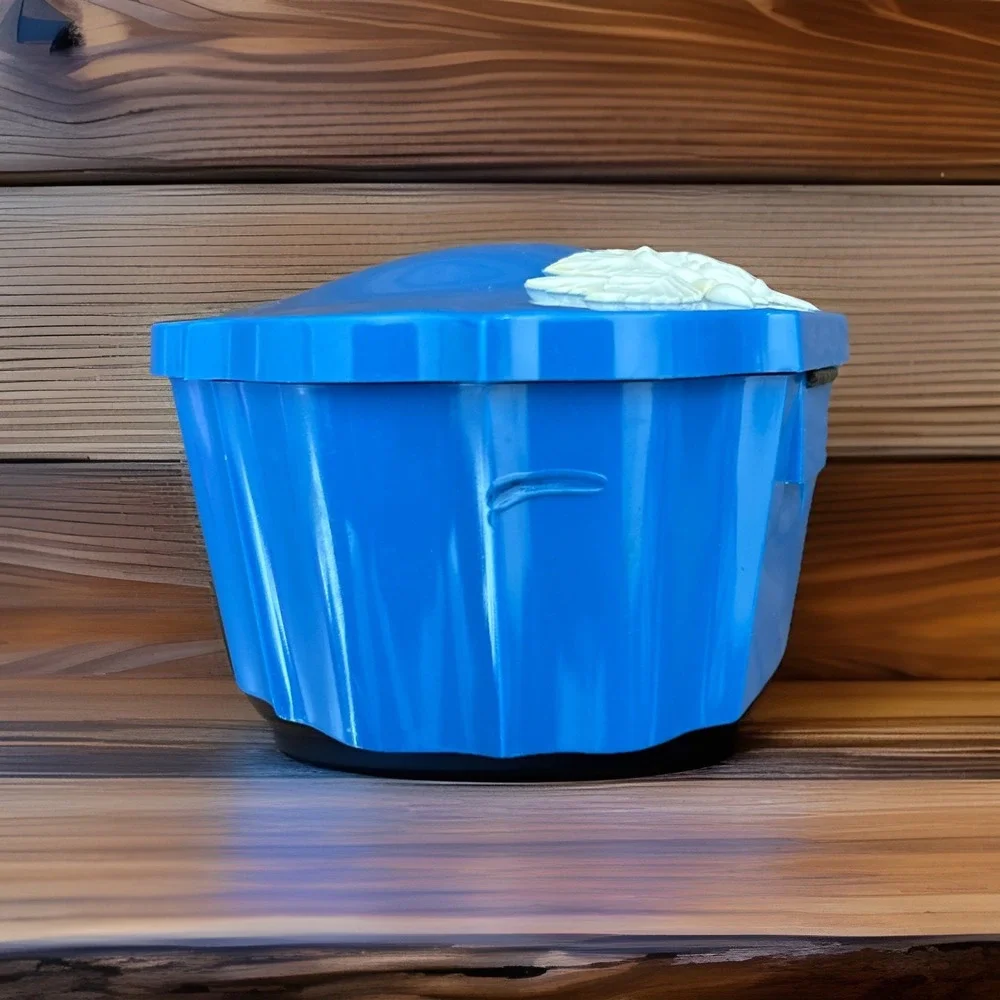 1950s Schwartz Bros Blue Plastic Vanity Set Lotion Powder Cup Tissue Box Vintage